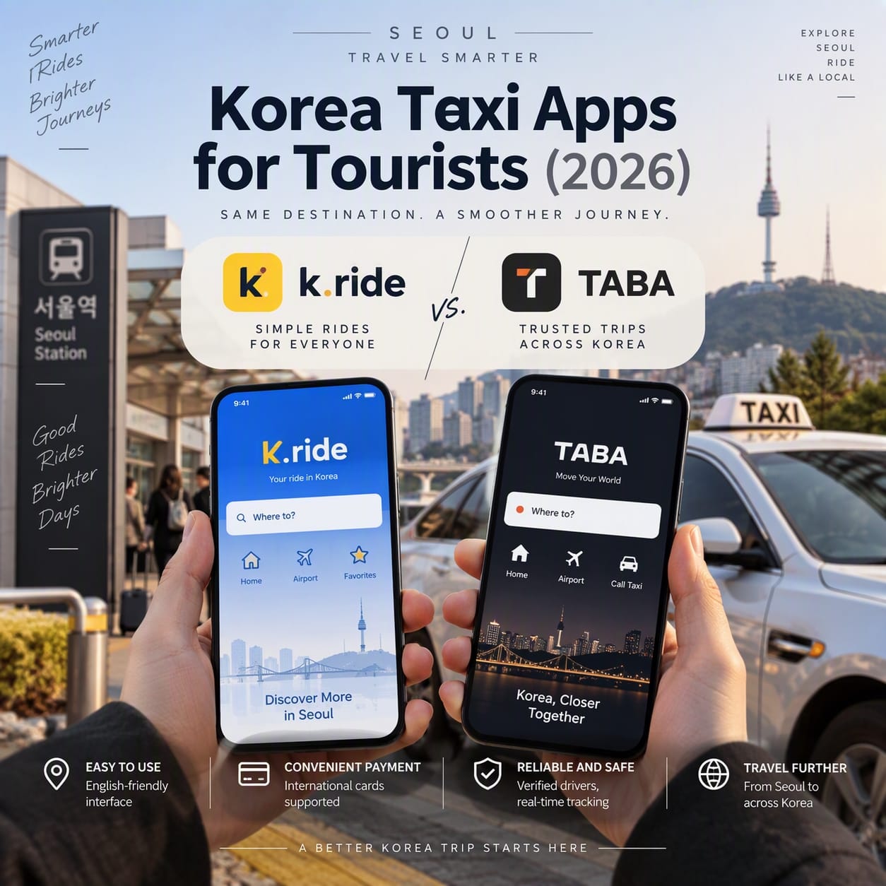 Korea Taxi Apps for Tourists (2026): k.ride vs. TABA